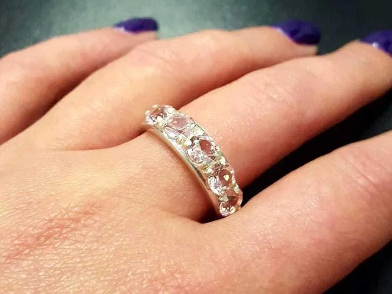 Wide Garnet Ring - Genuine Garnet Ring - Red Eternity Ring