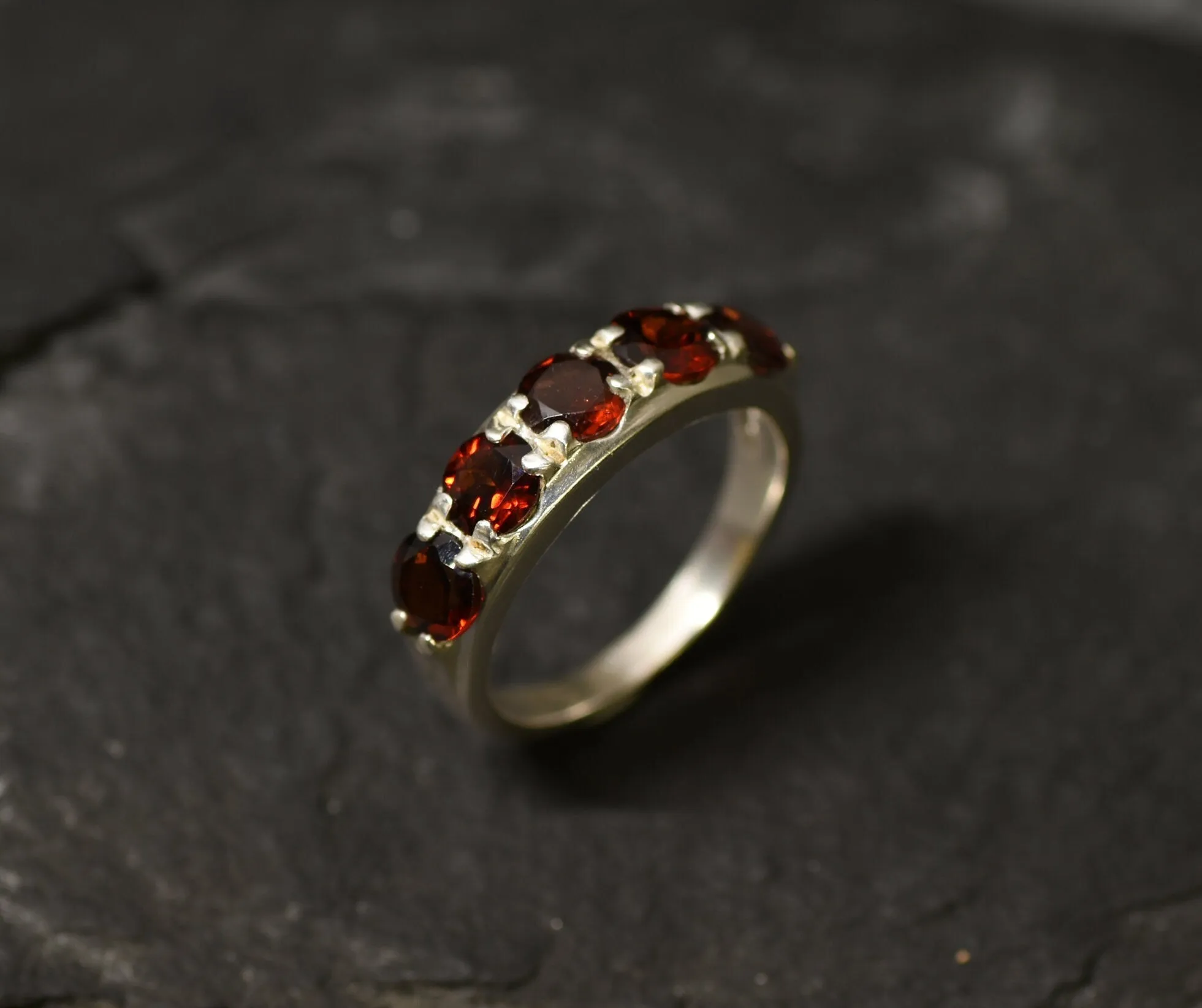 Wide Garnet Ring - Genuine Garnet Ring - Red Eternity Ring
