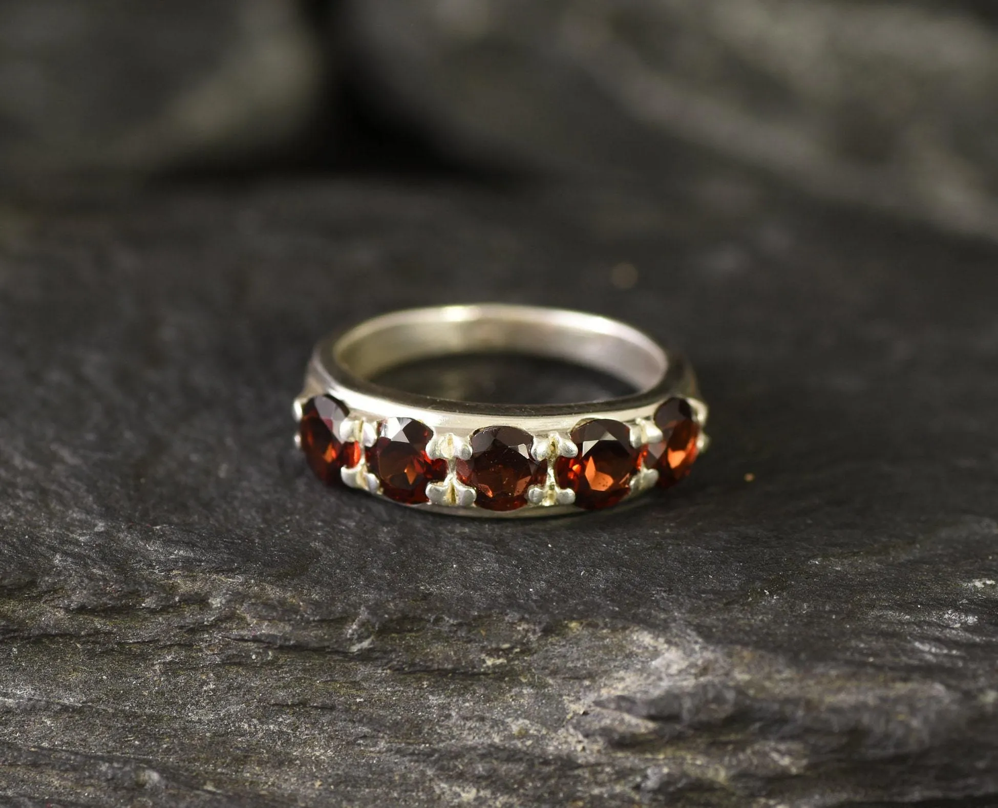 Wide Garnet Ring - Genuine Garnet Ring - Red Eternity Ring