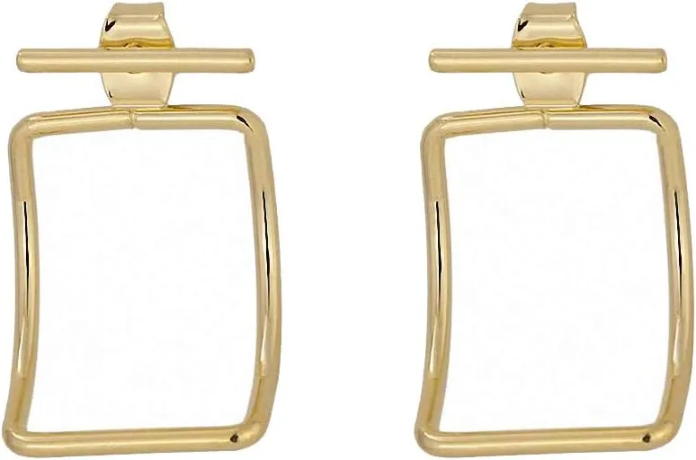 Women Square Hollow Stud Earrings Minimalist Metal Gold Geometric Copper Earring
