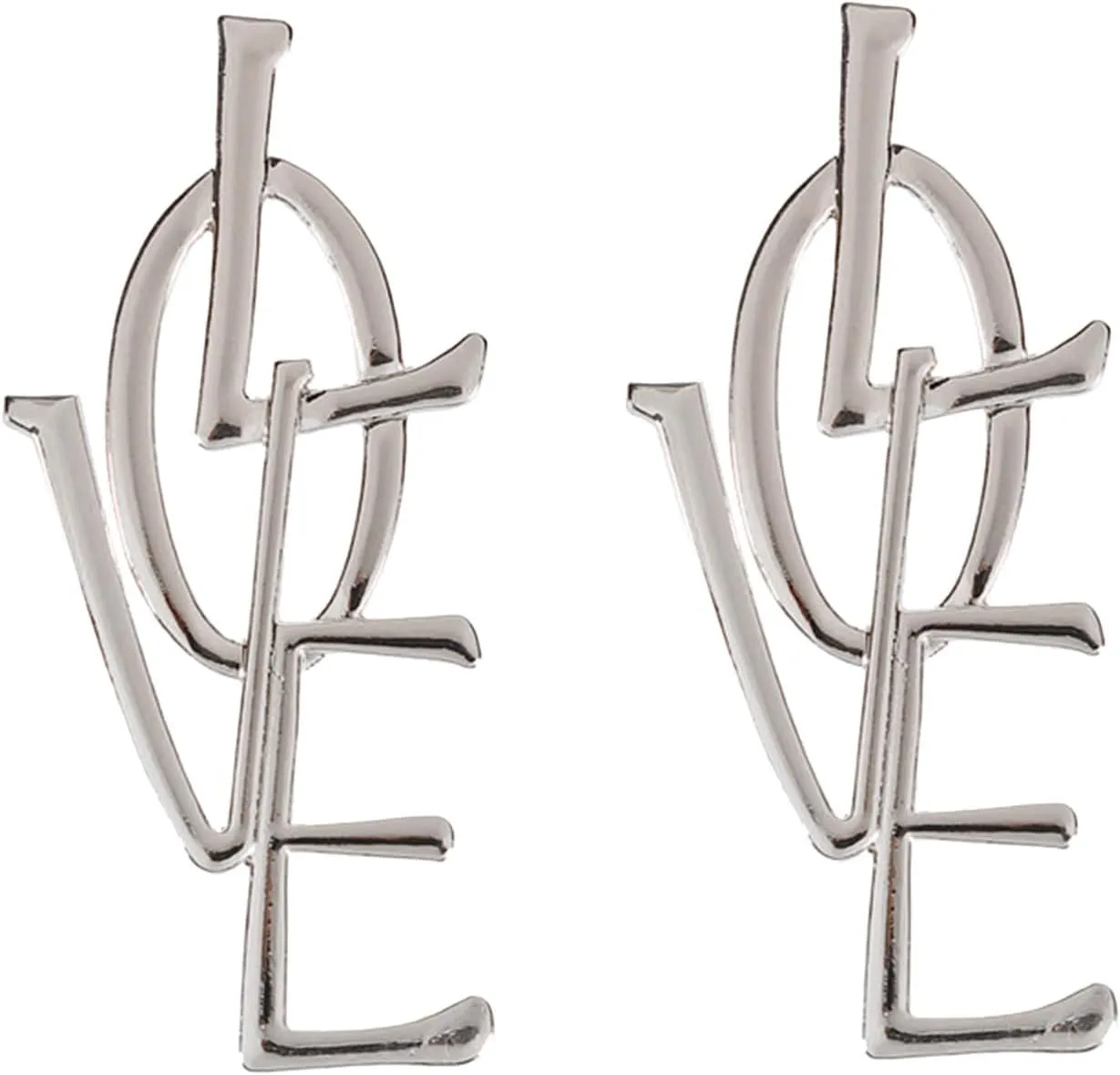 Women Studs Glossy LOVE Pendant Earrings Personality Korean Hipster Earrings Multiple Piercing (Silver, One Size)