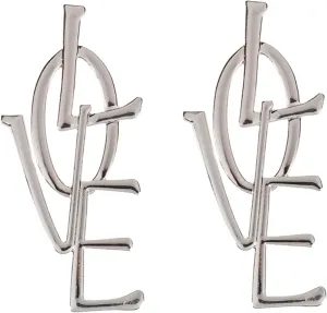 Women Studs Glossy LOVE Pendant Earrings Personality Korean Hipster Earrings Multiple Piercing (Silver, One Size)