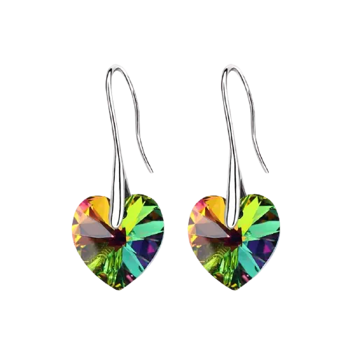 Women Swarovski Crystal Heart Drop Earrings