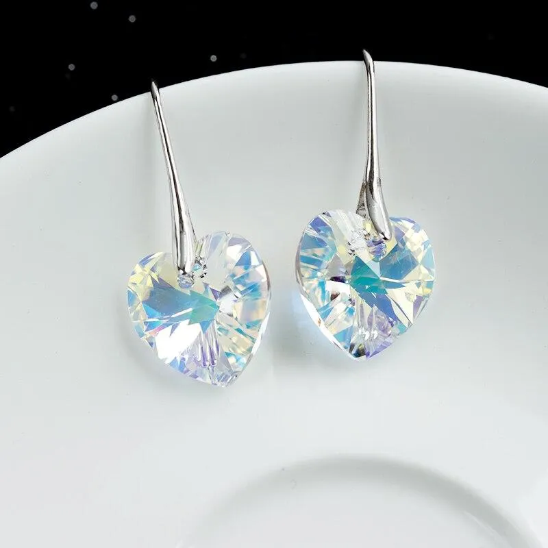 Women Swarovski Crystal Heart Drop Earrings