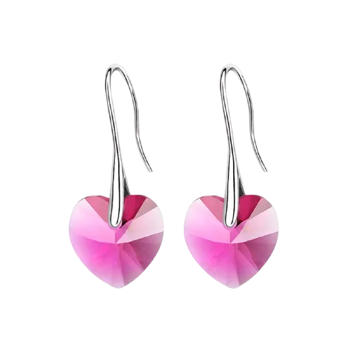 Women Swarovski Crystal Heart Drop Earrings