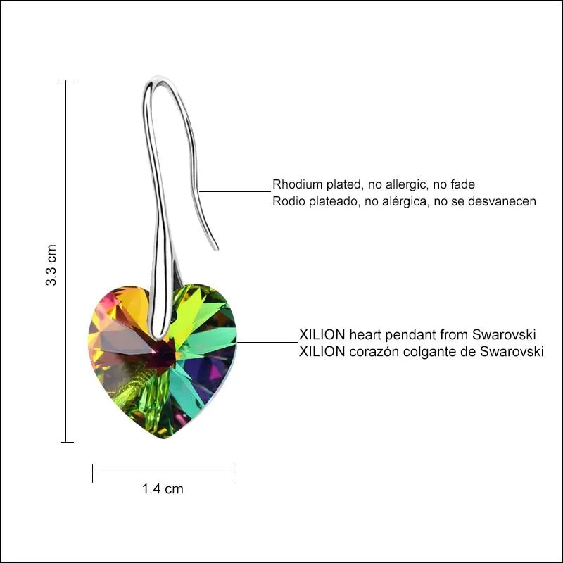 Women Swarovski Crystal Heart Drop Earrings