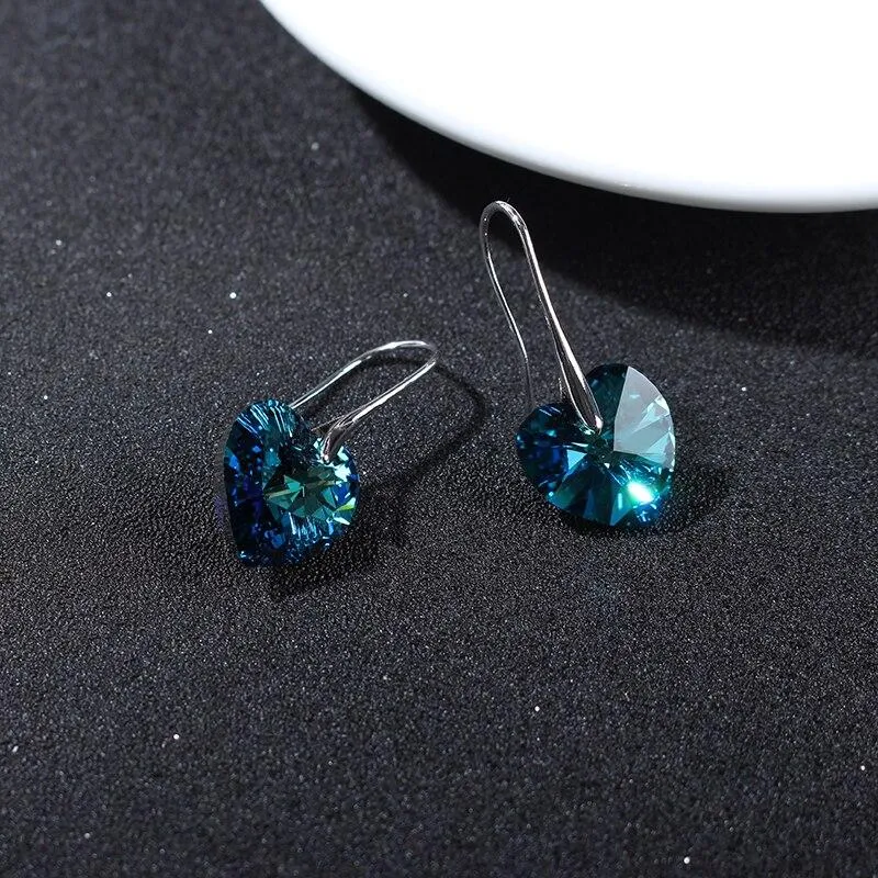 Women Swarovski Crystal Heart Drop Earrings