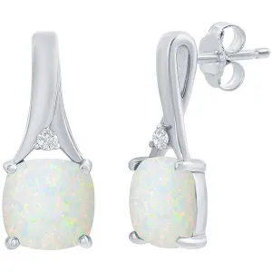 Women's Earrings - Sterling Silver Opal and CZ Post Back Closure | D-8177