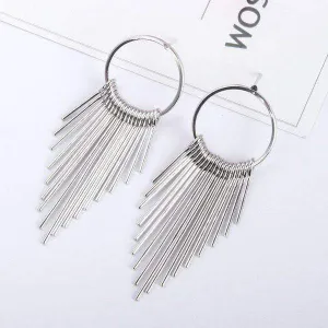 Womens Silver Tone Tassel Hoop Earrings