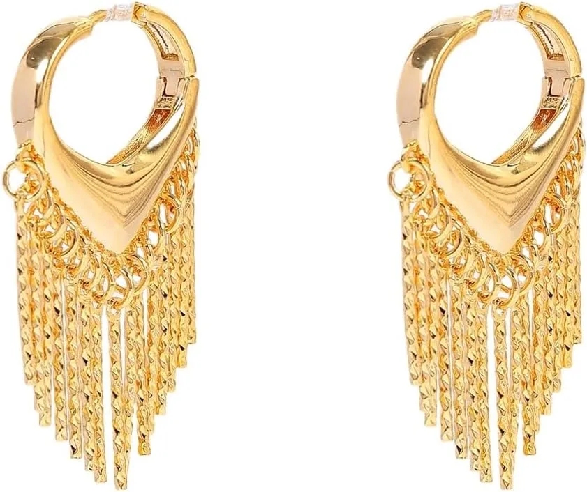 Women's tassel pendant earrings, elegant earrings heart-shaped earrings long dangling statement chandelier earrings 2025 gold high-end earrings female tassel ear buckles light luxury temperament earri
