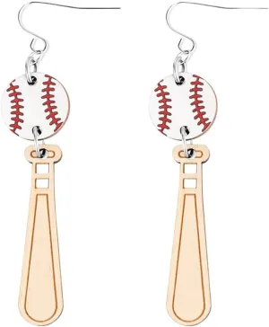 Wooden Baseball Drop Dangle Earrings for Women Minimalist Colorful Geometric Sports Hook Dangling Earrings Lightweight Statement Jewelry Accessories