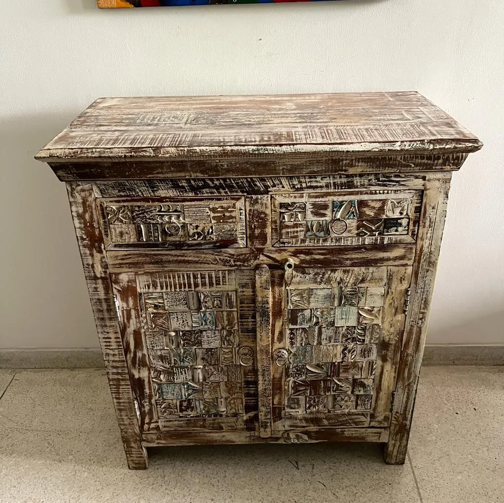 Wooden cabinet with Drawers and Panels in Distressed Finish : Shadah