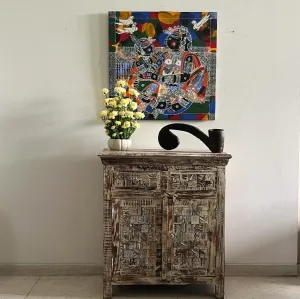 Wooden cabinet with Drawers and Panels in Distressed Finish : Shadah