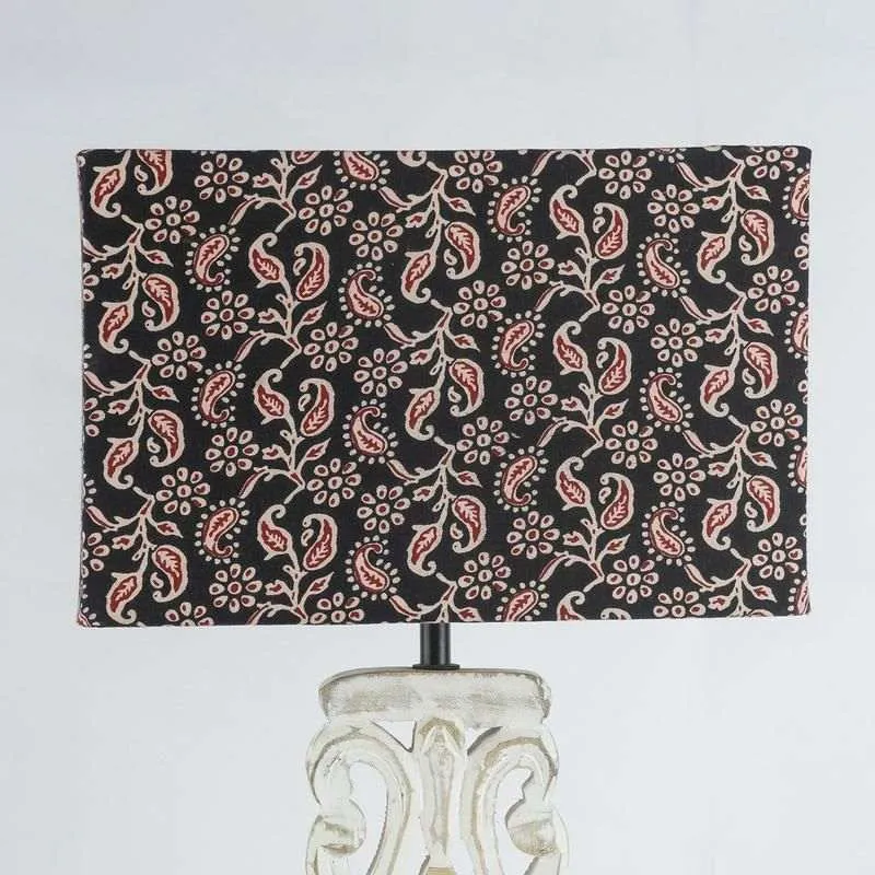 Wooden Carved Lamp With Traditional Black Shade