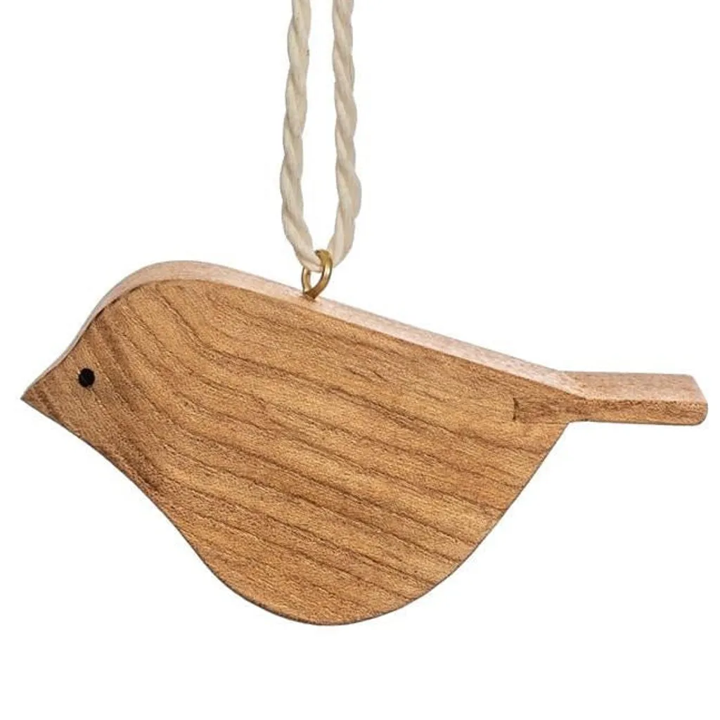 Wooden Christmas Decoration - Handcarved Wooden Bird Hanging Ornament