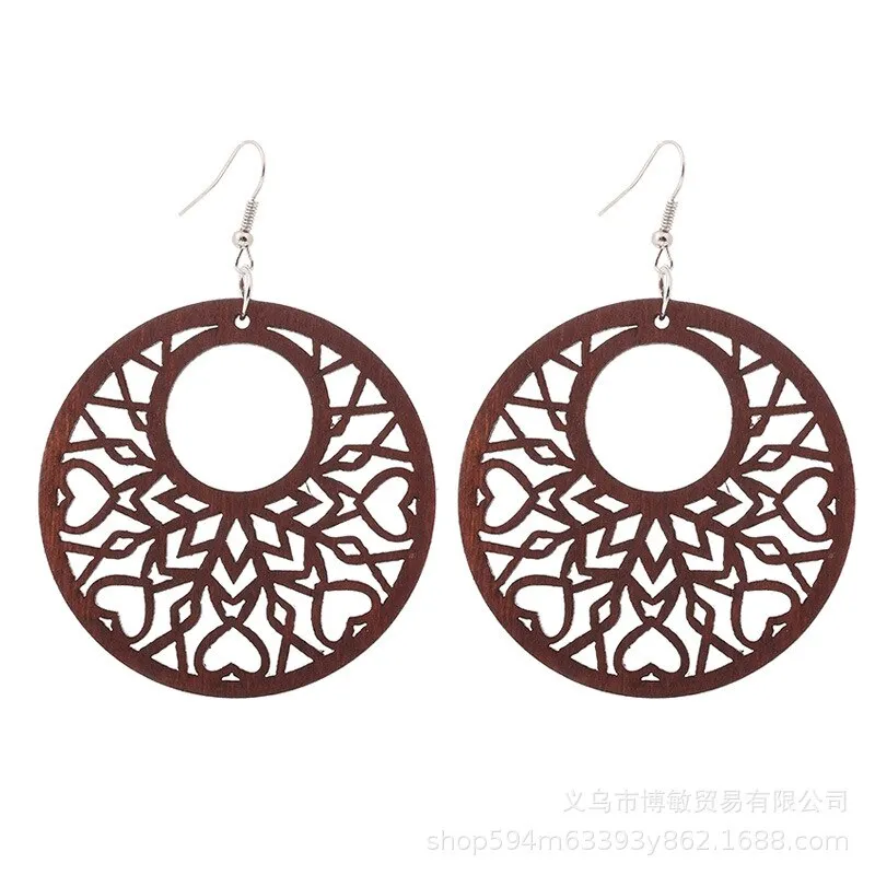 WOODEN GEOMETRIC CARVED EARRINGS