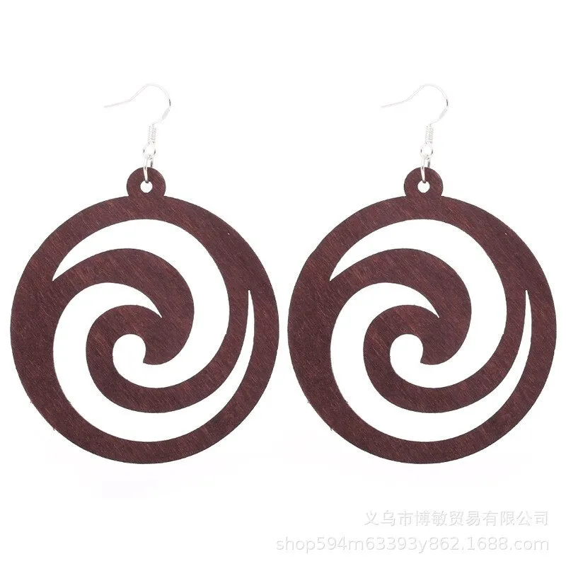 WOODEN GEOMETRIC CARVED EARRINGS