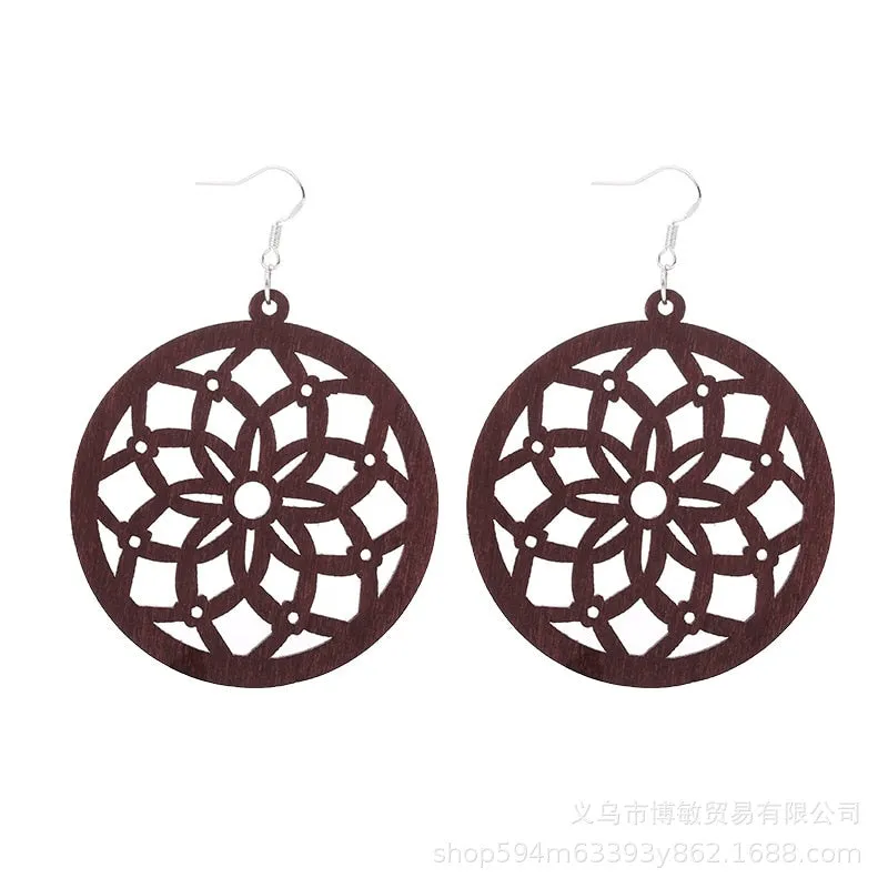 WOODEN GEOMETRIC CARVED EARRINGS
