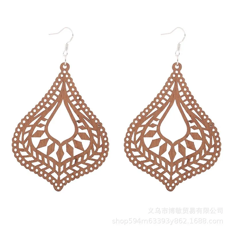 WOODEN GEOMETRIC CARVED EARRINGS