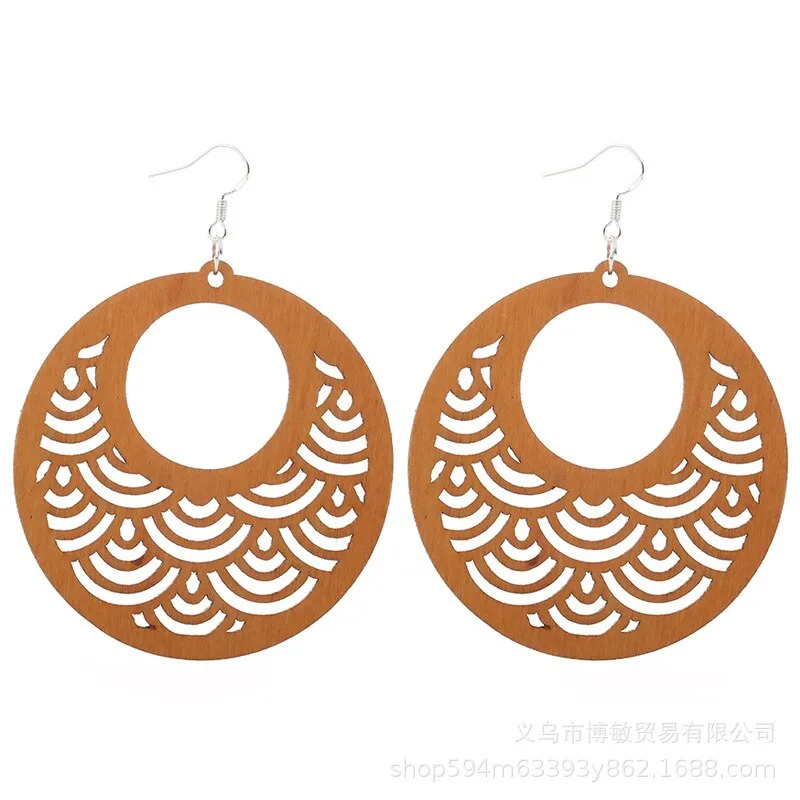 WOODEN GEOMETRIC CARVED EARRINGS