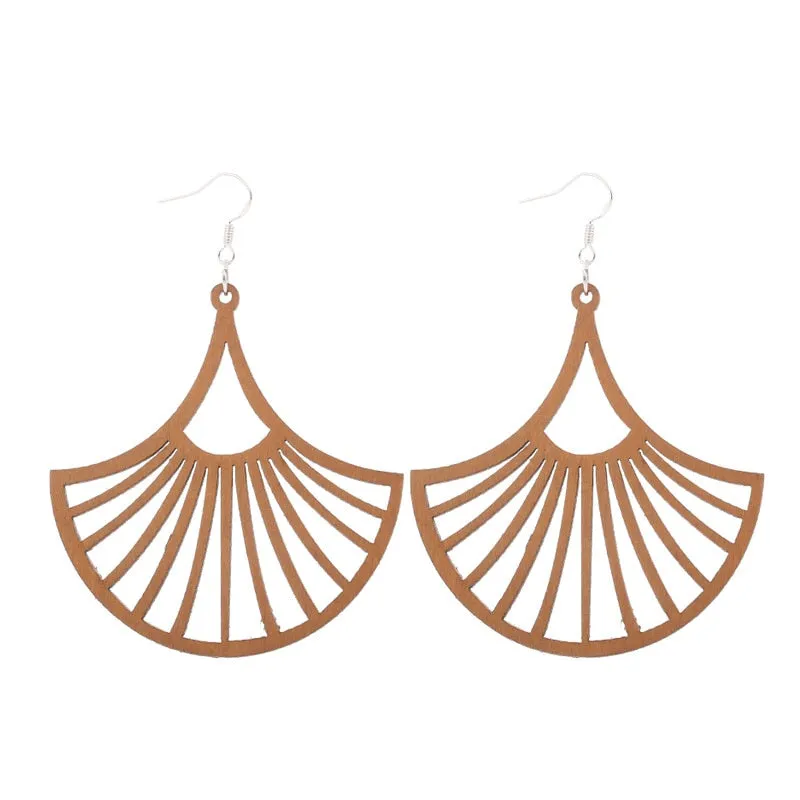 WOODEN GEOMETRIC CARVED EARRINGS