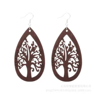 WOODEN GEOMETRIC CARVED EARRINGS