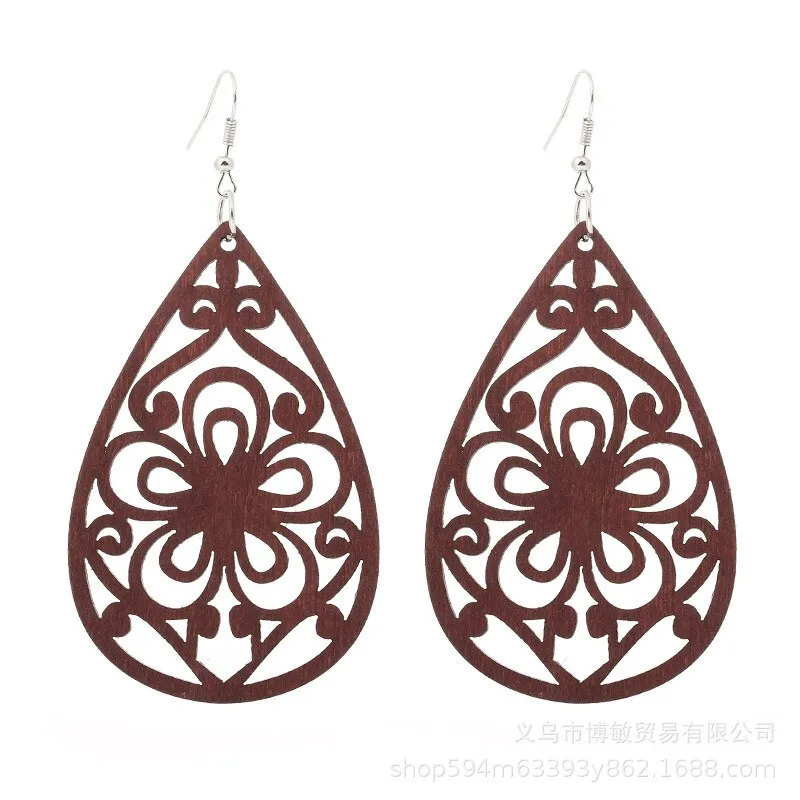 WOODEN GEOMETRIC CARVED EARRINGS