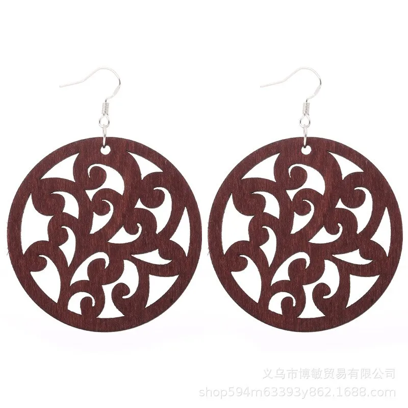 WOODEN GEOMETRIC CARVED EARRINGS