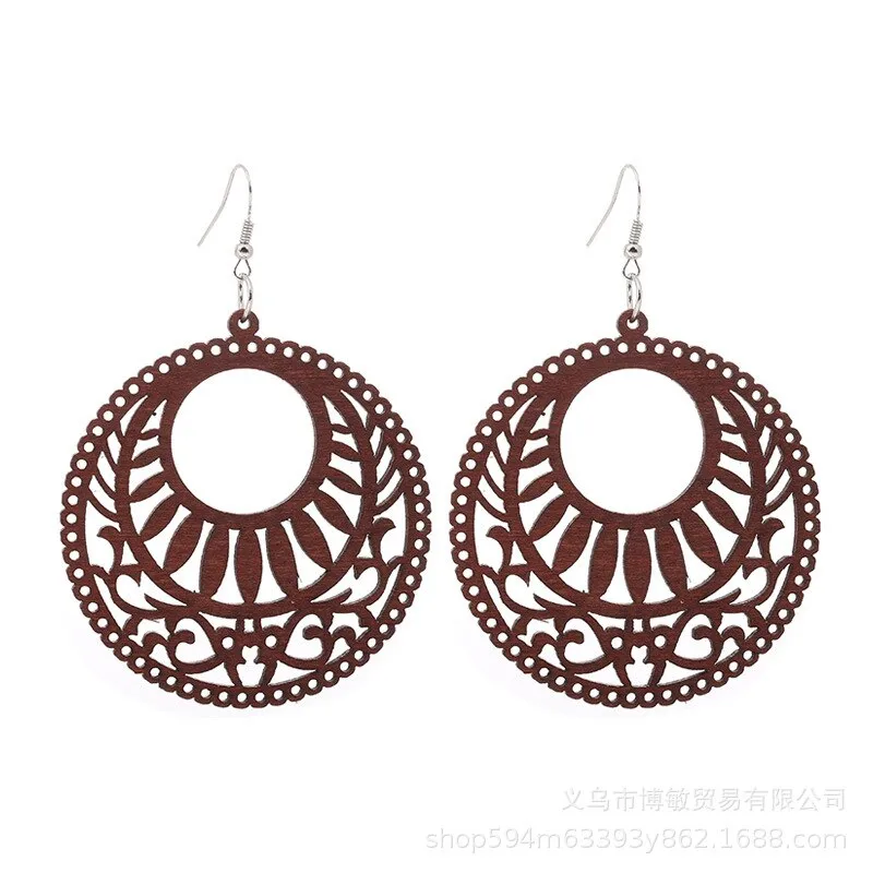 WOODEN GEOMETRIC CARVED EARRINGS