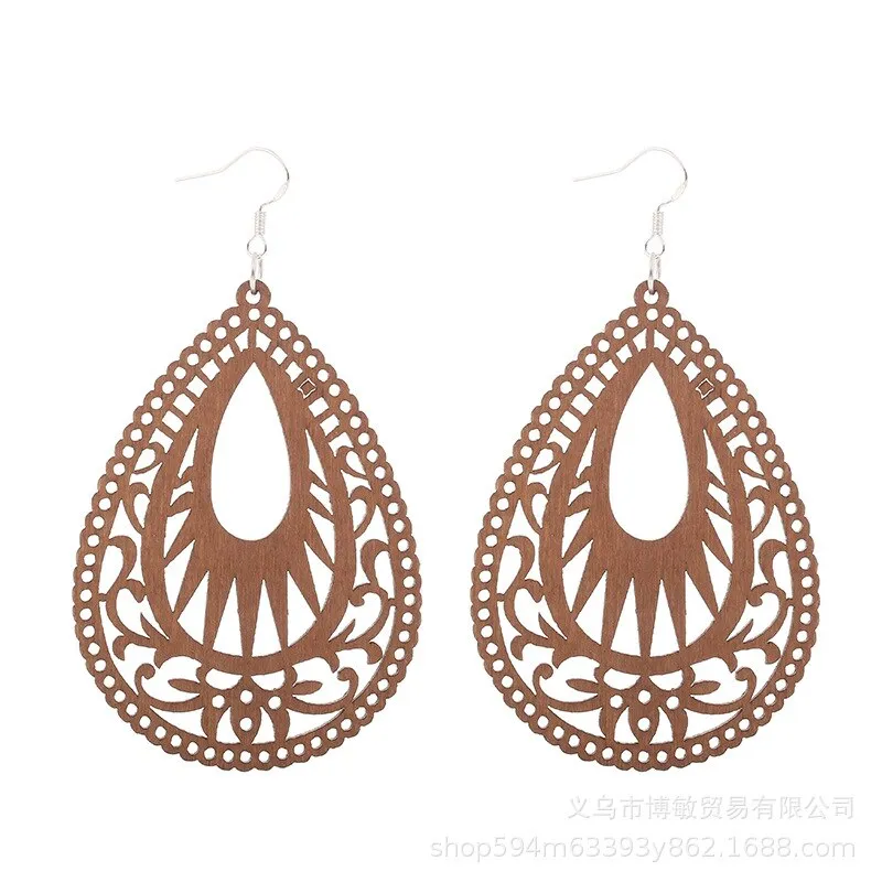 WOODEN GEOMETRIC CARVED EARRINGS