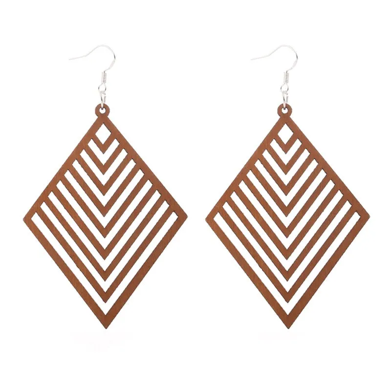 WOODEN GEOMETRIC CARVED EARRINGS