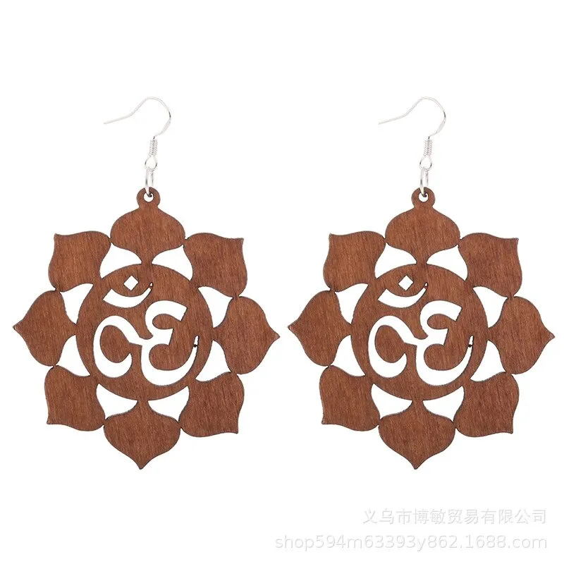 WOODEN GEOMETRIC CARVED EARRINGS