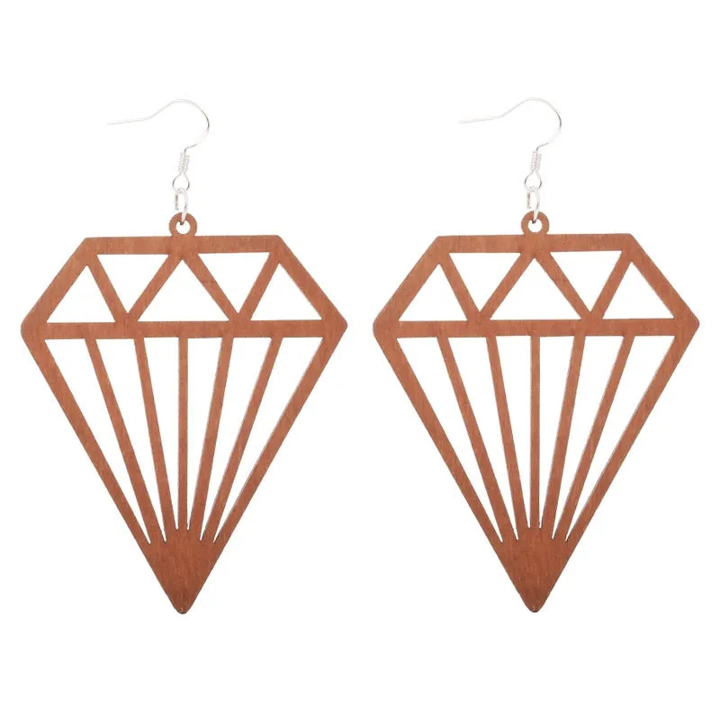 WOODEN GEOMETRIC CARVED EARRINGS