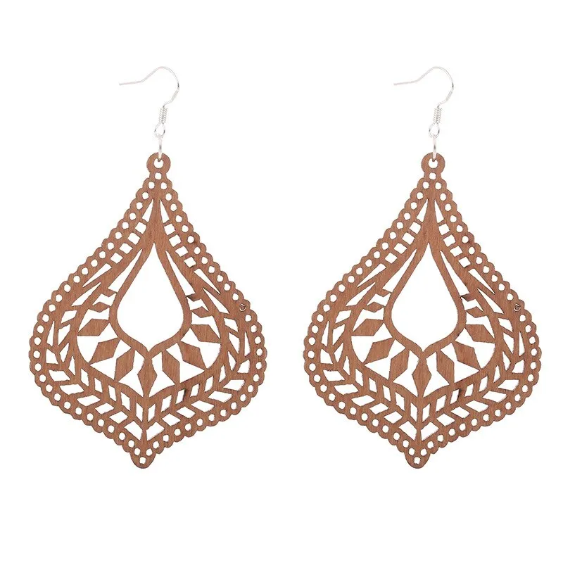 WOODEN GEOMETRIC CARVED EARRINGS