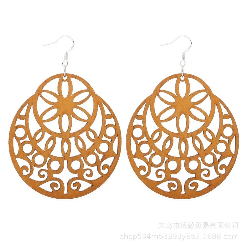WOODEN GEOMETRIC CARVED EARRINGS