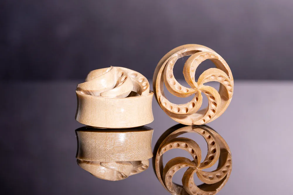 Wooden Sea Spiral Plugs - Carved Wood Plugs (Pair) - PA151