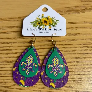 Wooden/Metal Mardi Gras Earrings