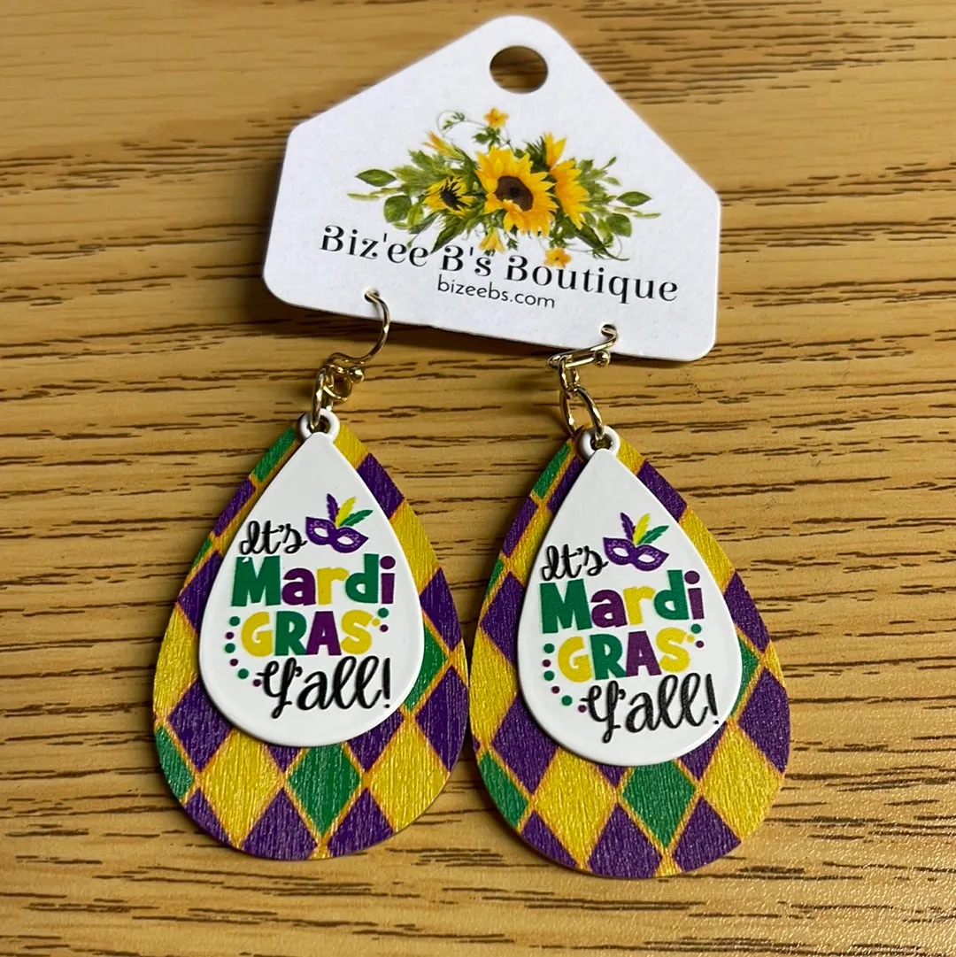 Wooden/Metal Mardi Gras Earrings