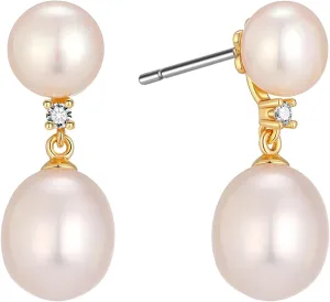 XYJZXY Pearl Stud Earrings 18K Gold Pearl Earrings for Women Dainty Cubic Zirconia Earrings Pearl Drop Earrings Bridal Earrings Wedding Jewelry