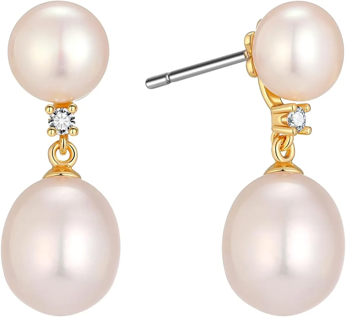 XYJZXY Pearl Stud Earrings 18K Gold Pearl Earrings for Women Dainty Cubic Zirconia Earrings Pearl Drop Earrings Bridal Earrings Wedding Jewelry
