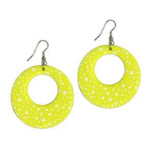 Yellow and White Star Print Earrings