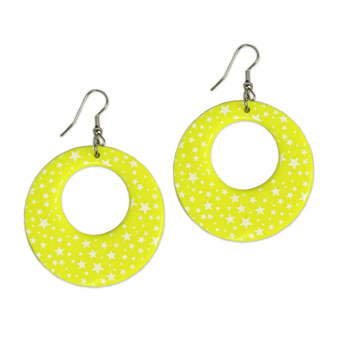 Yellow and White Star Print Earrings