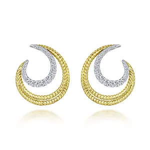 Yellow/White Gold Twisted Crescent Diamond Stud Earrings