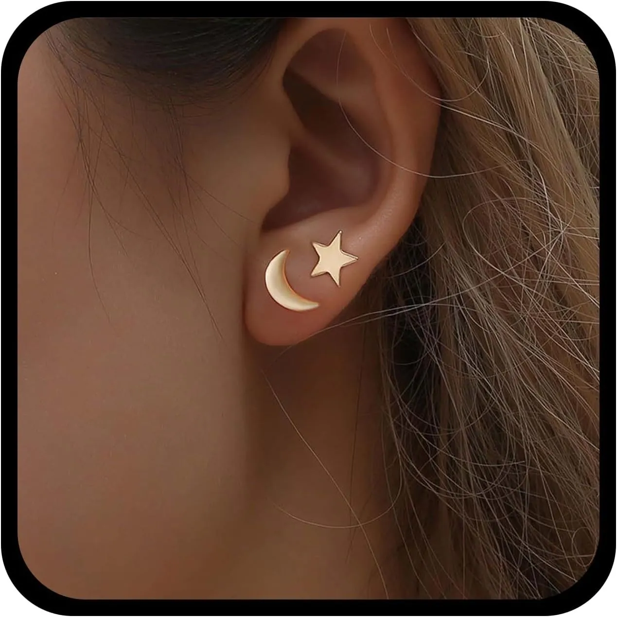 YienDoo Tiny Moon Star Earrings Stud Gold Star Crescent Moon Post Earrings Minimalist Small Cartilage Tragus Stud Earring Boho Asymmetrical Moon Star Earrings Jewelry for Women