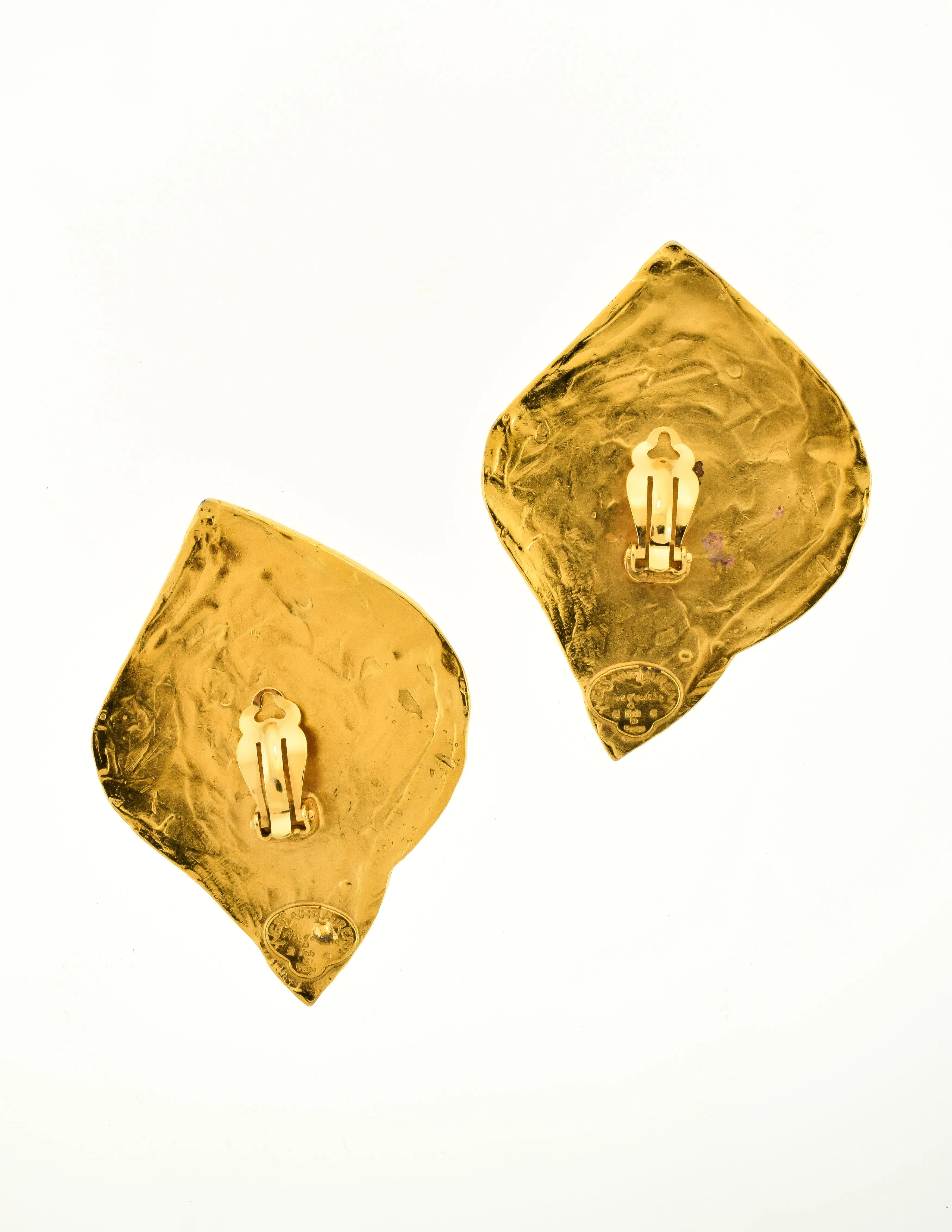 YSL Vintage  Gold Swirl Ear Plate Oversized Earrings