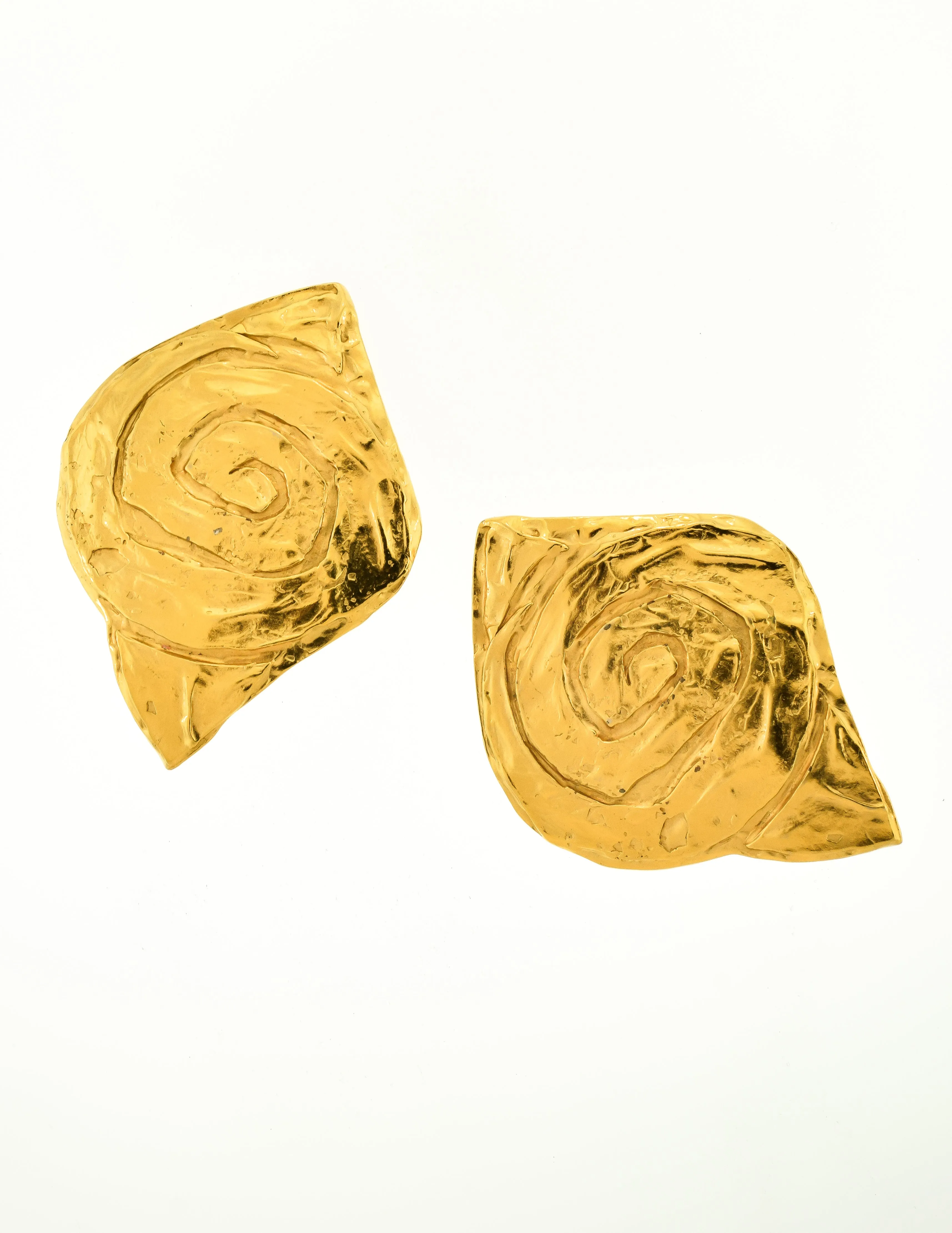 YSL Vintage  Gold Swirl Ear Plate Oversized Earrings