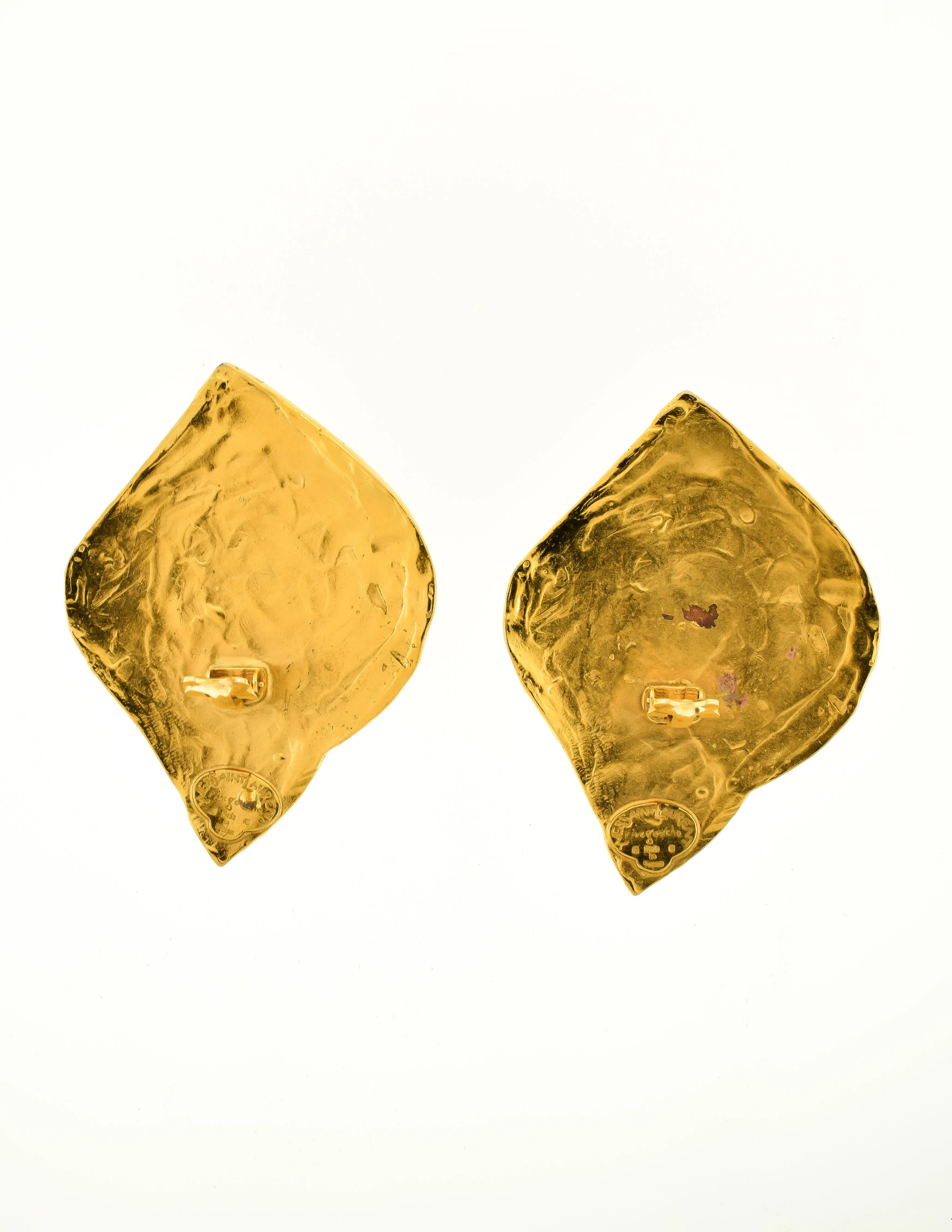YSL Vintage  Gold Swirl Ear Plate Oversized Earrings