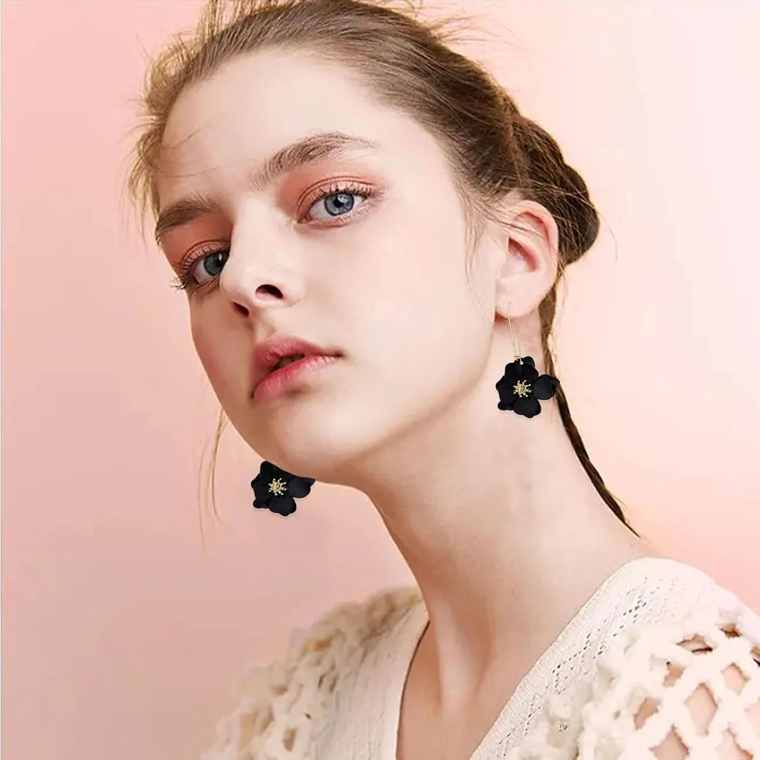 YUNXI Unique Boho Flower Dangle Earrings Exaggerated Layered Floral Petal Drop Dangle Statement Stud Earring for Women Jewelry with Box