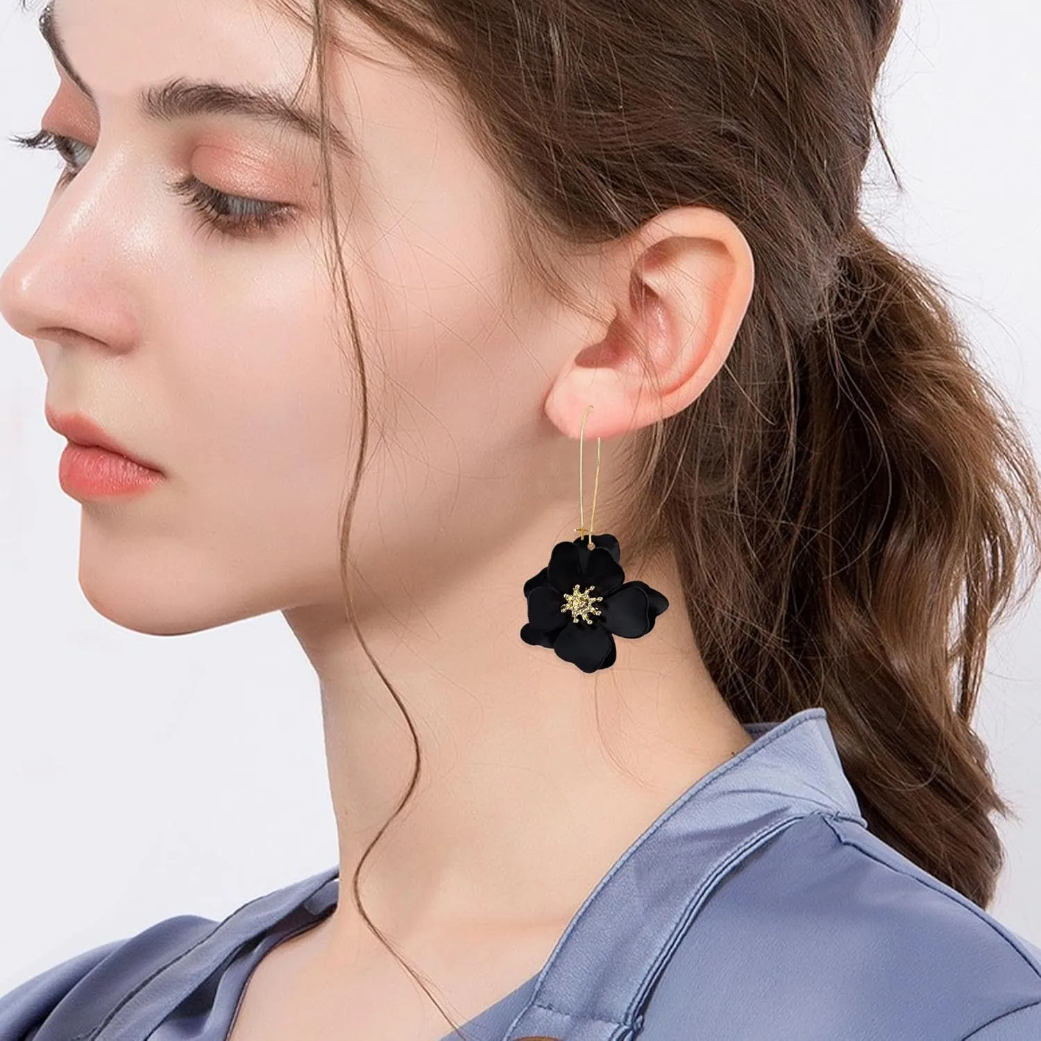 YUNXI Unique Boho Flower Dangle Earrings Exaggerated Layered Floral Petal Drop Dangle Statement Stud Earring for Women Jewelry with Box