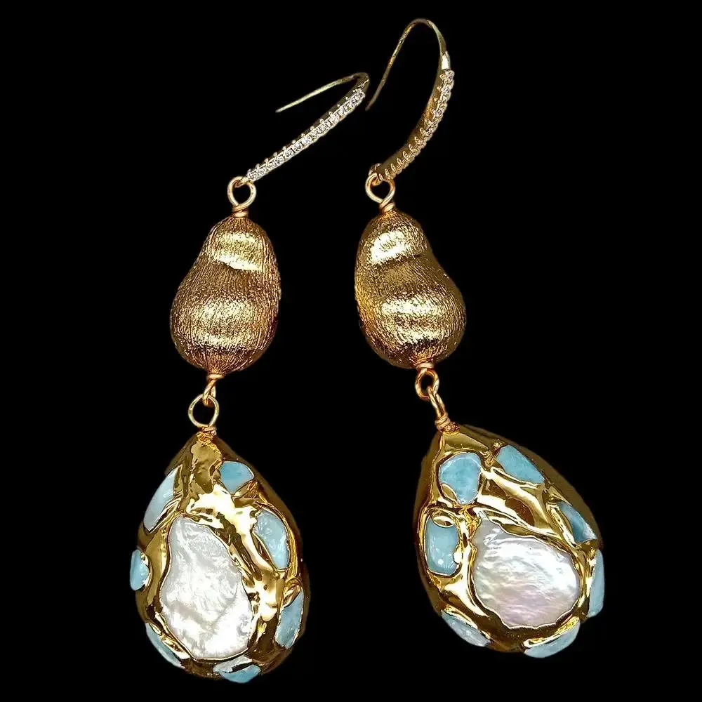 Y·YING natural Cultured White Pearl Teardrop Shape Dangle Hook Earrings